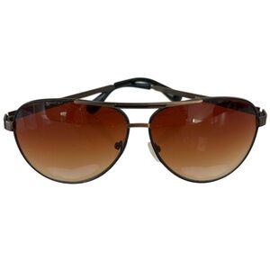 Aviator Sunglasses Fashion Rose Gold Black Brass Tones Brown Amber Lenses